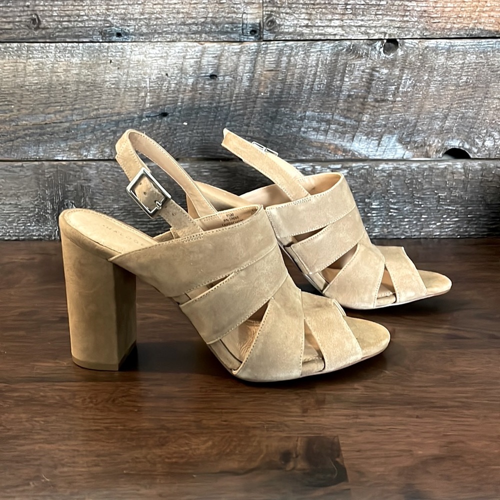 Halogen Raven Suede Slingback Chunky Heel Sandals